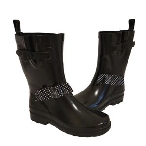 Capelli of New York Black Polka Dot Bow Rain Boots Size 7